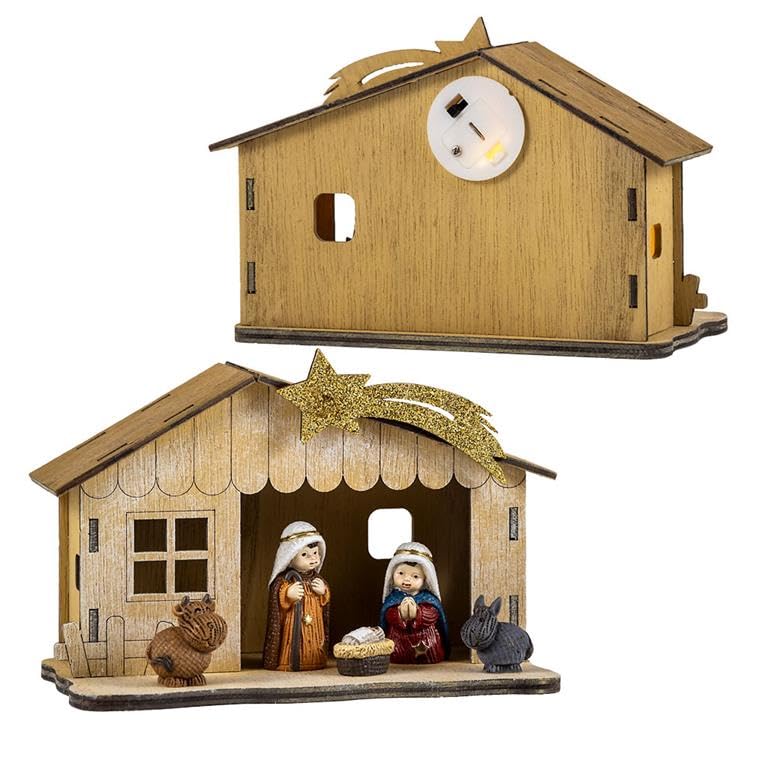 DRW Mysterio Birth on Wooden Gate Colour with Animals and Star, 10 x 16 cm, Colourful, 10 x 16 cm