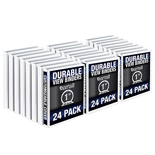 Samsill Durable 1 Inch Binder White Round Ring Binder / Customizable Clear View Binder / Bulk Binder 24 Pack / White 3 Ring Binder / One Inch Binder (MP248437)