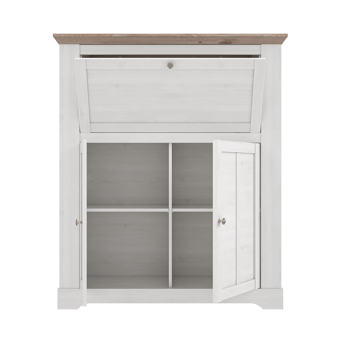 Mueble Bar 115 cm 1 tapa 2 puertas asas metal decoración roble claro blanqueado estilo clásico chic y campo - Ángele