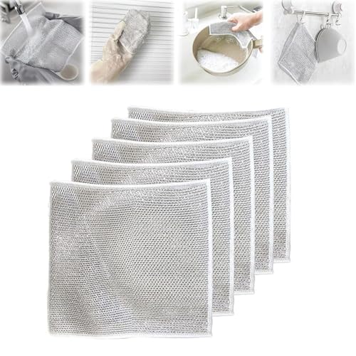 Image of Multipurpose Wire Dishwashing Double Layer Rags for Wet and Dry Stainless Steel Scrub Non-Scratch Wire Dishcloth for Washing Dishes Sinks Counters Easy Rinsing Machine Washable (Pack of 12)