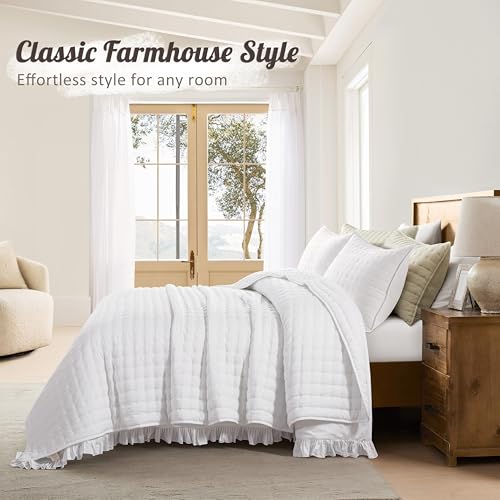 Image of WDCOZY Cloud Soft Quilt Set, King Size, All White, 3 Pieces 104x90 inches