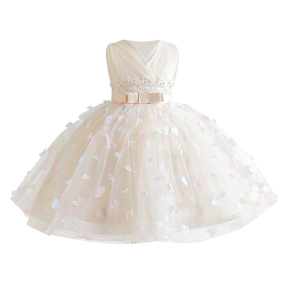 OBEEII Butterfly Dress for Girls Christening Dress Toddler Embroidery Birthday Dress Baby Baptism Tutu Dress Formal Pageant Special Occasion Dress Wedding Flower Girl Dress Champagne 10-11 Years