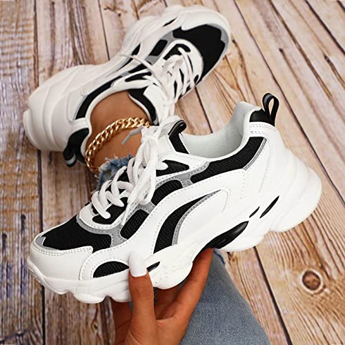 CsgrFagr Women's Shoes Women Lace Up Running Shoes Sports Shoes White Sneakers (Black, 8)2