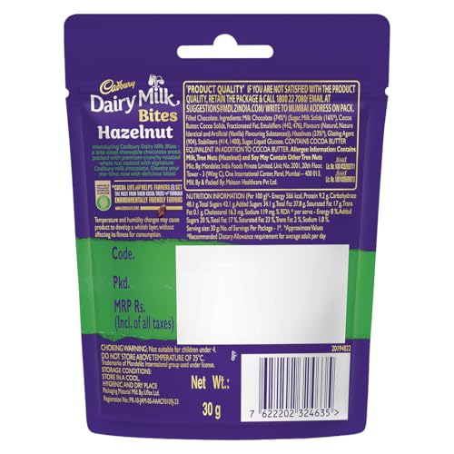 Image of Cadbury Dairy Milk Bites Hazelnut Chocolate Pack, 30 g (Pack of 6)