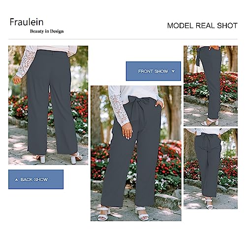 Image of FRAULEIN Women's Western Stylish Trousers Relax Fitting Belted Wide Leg [S - 5XL] Size Pants