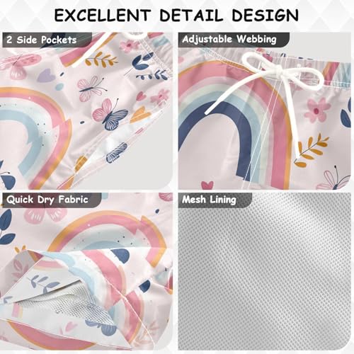 Pigsaly Boys Swim Trunks Rainbow and Butterflies Leaves Boys Board Shorts Swimsuit Swimwear Summer Bathing Suit XS3