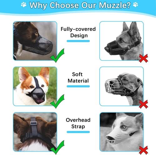 FWLWTWSS Maulkorb mit Abgerundetem Mesh und Verstellbarer Schlaufe für Kleine, Mittlere und Große Hunde - Verhindert Beißen und Kauen (XS)