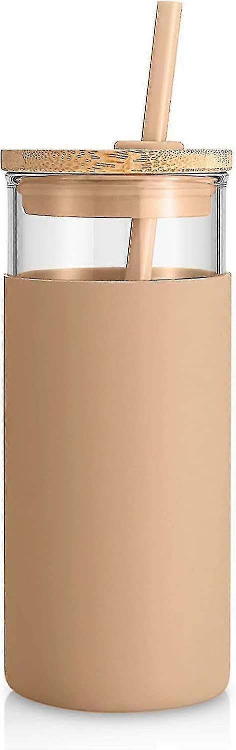 JOYHAPPST 20oz Glass Glass Bottle Straw Silic Protective Sleeve Bamboo Lid - Bpa (amber)-