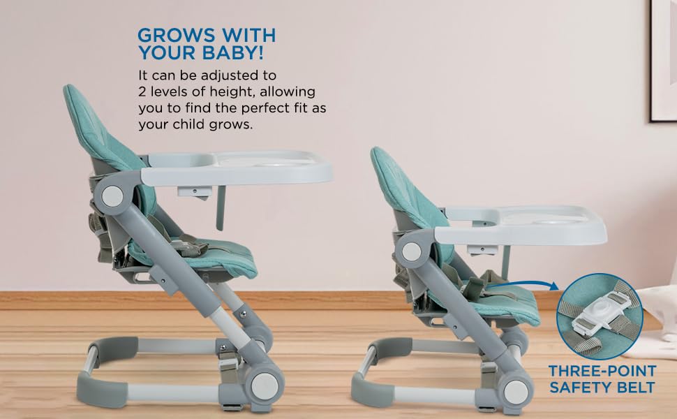 Mee Mee 2-in-1 Booster Seat and Baby Chair with 3-Height Adjustments with Removable Food Tray & Safety Belt, for Babies of 6 Months+ (Grey) 4