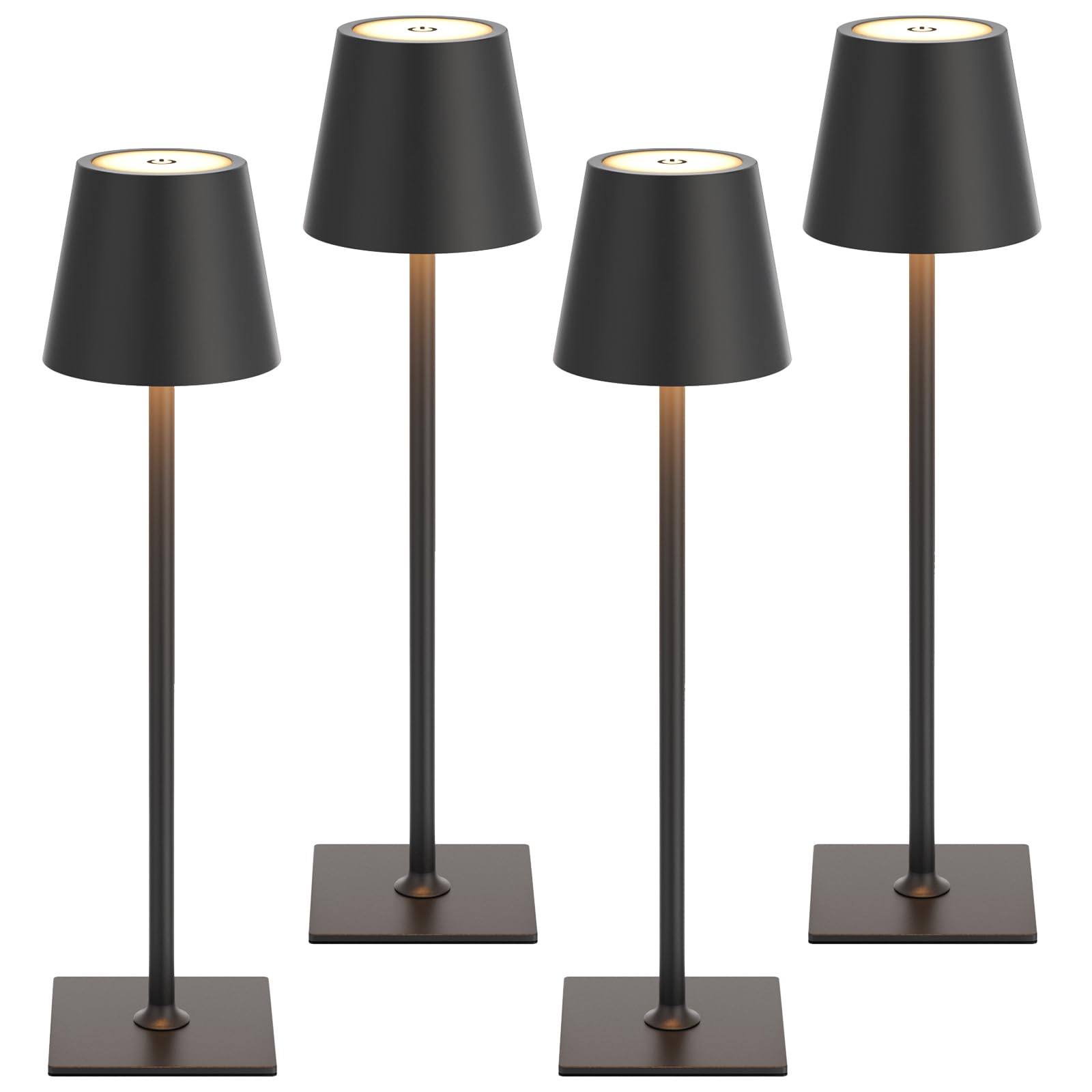 Kakanuo Cordless Rechargeable Table Lamp Black 5000mAh Battery Operated Lamps, 3 Colors Stepless Dimming Touch Lamp for Dining, Living Room, Outdoor Patio, Kitchen Counter, 4 Pack
