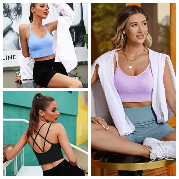 Image of Sykooria 3 Pack Strappy Sports Bra for Women Sexy Crisscross for Yoga Running Athletic Gym Workout Fitness Tank Tops