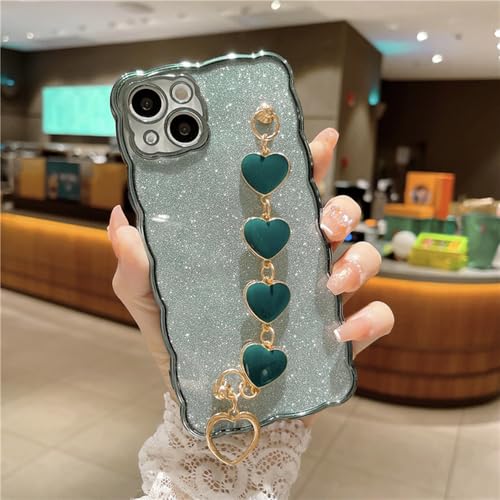 Coque iPhone SE3 2022 anti-chute avec bracelet chaîne mode vert