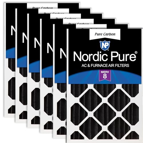 Nordic Pure 16x24x4 (15 3/8 x 23 3/8 x 3 5/8) Pure Carbon Pleated Odor Reduction Merv 8 Furnace Filters 6 Pack