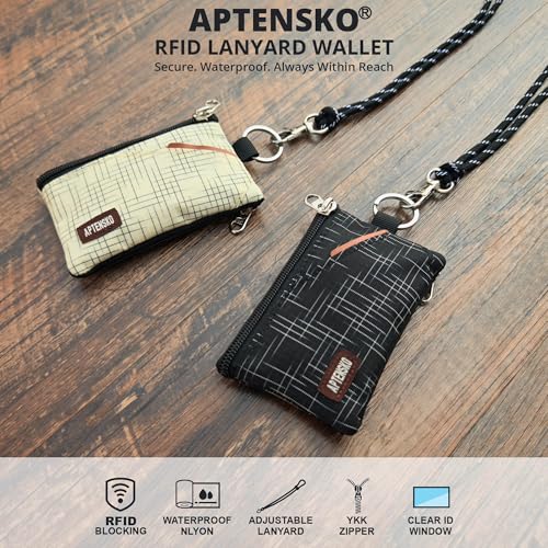 Image of RFID Blocking Travel Wallet with Adjustable Lanyard, Small Nylon Zipper Pouch and Badge Holder for ID, Credit Cards, Cash, Keys, Commuters (Black+)