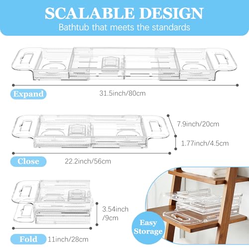 Expandable-Bathtub-Tray-Caddy-AZ-MIFENO-Clear-Acrylic-Bath-Tray-for-Tub-for-Bath-Relaxing-Foldable-Bath-Table-Trays-Luxury-Spa-Bathtub-Bathroom-Accessories-for-Women-Gift-Clear