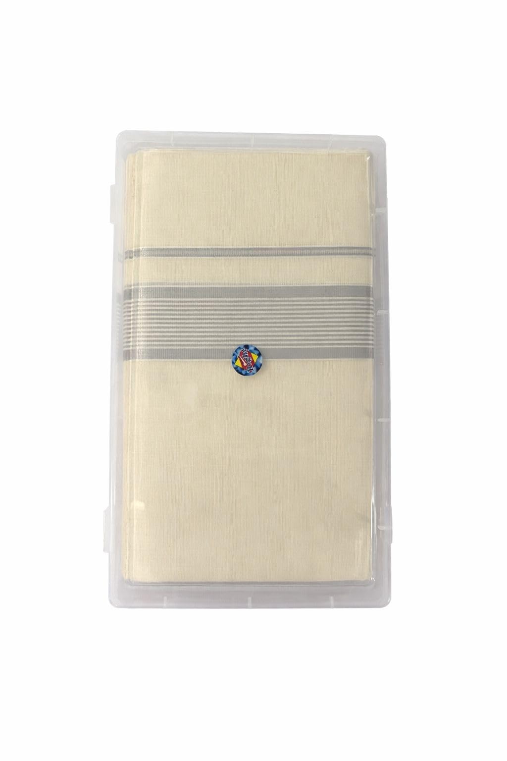 Kerala Handloom Pure Cotton Dhoti, Cream Color with Grey Stripes, Silver Kasavu Mundu for Men,4 Meters Length-picture-51