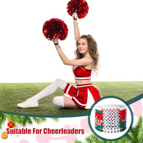 Image of Landical 24 Pcs Cheerleader Gifts Stackable Clay Bead Cheer Bracelets Friendship Bracelets Senior Night Cheer Gifts for Girls(Christmas Colors)