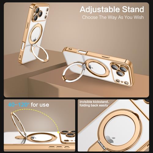 Image of DOMAVER Magnetic Case for iPhone 17 Pro, [Compatible with MagSafe] Military Drop Protection Cover with Invisible Stand [Full Camera Protection] Slim Shockproof Case for iPhone 17 Pro 6.3'', Gold