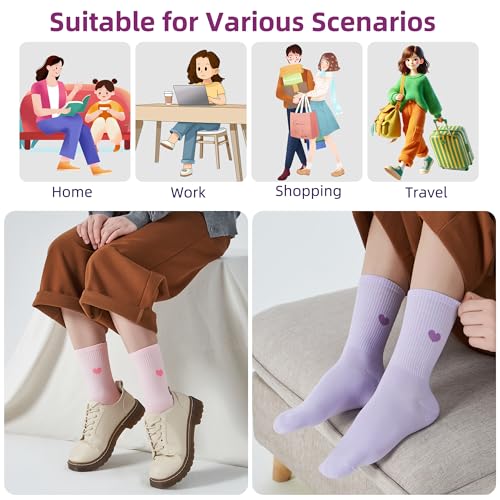 Image of inhees Women's Cotton Crew Socks - 6Pairs Above Ankle Fun Cute Heart Bootie Dress Socks - Gifts for Mother /Her