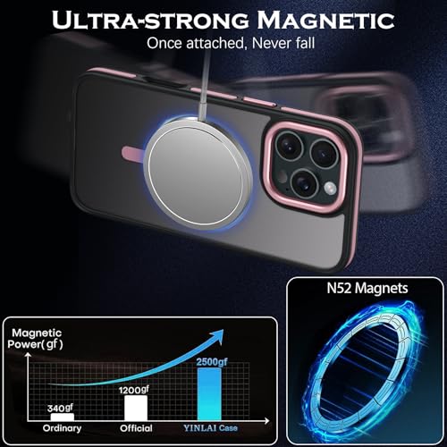 Image of YINLAI Magnetic Case for iPhone 16 Pro Max Cover, Compatible with MagSafe, Matte Slim Anti-Fingerprint Shockproof 16 Pro Max Case for iPhone 16 Pro Max Back Cover 6.9 inch, Pink