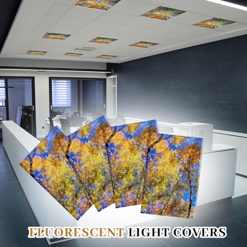 Image of VIHOSE 4 Pcs 2 x 2 Feet Fluorescent Light Covers for Ceiling Lights Classroom Magnetic Light Filters for Reducing Harsh Glare Flicker for Office Classroom Home Drop Ceiling(Trees)