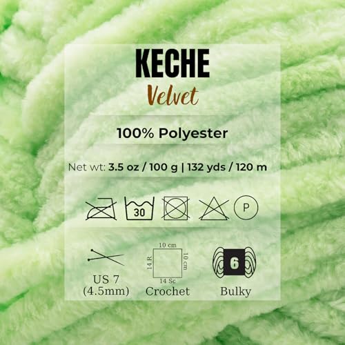 Image of Keche Velvet Yarn for Crocheting, Soft Chenille Bulky Baby Blanket Amigurumi Yarn 100 gr (132 yds) (Pistachio, 5 SKEINS)