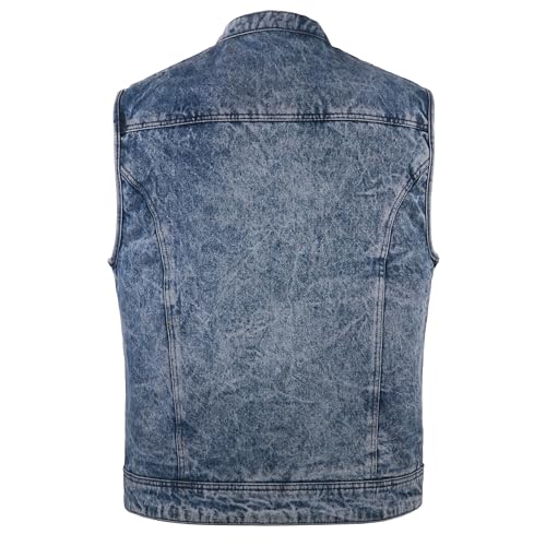 Leatherick Men’s motorcycle sleeveless Dual closure Breathable inner Lining Thrill Vibe Fadded Denim Vest3