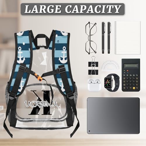 Personalized Small Clear Backpack Stadium Approved Heavy Duty PVC Plastic Custom Anchor Transparent Backpacks See Through Bag with Name, Beach Theme3