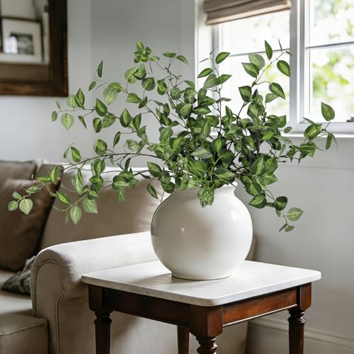 Image of 6PCS 32.7inch Long Artificial Stems Faux Greenery Stems for vase Faux Green Leaves Fake Plants branches Eucalyptus Leaves Faux Pothos Stems Artificial English Ivy for Home Decor Farmhouse Aesthetic