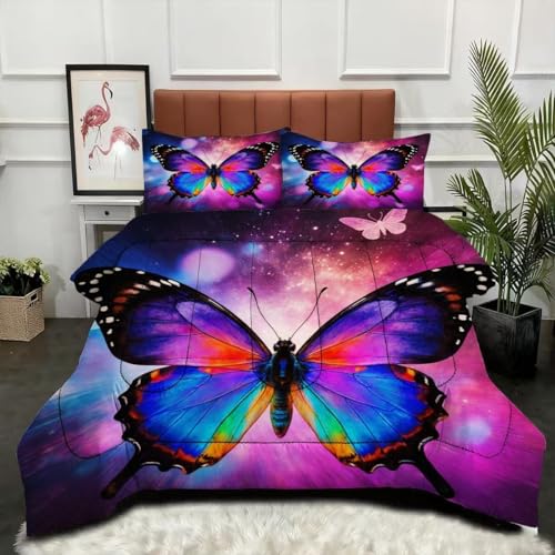 ZZXHG Nórdico de Tamaño Gigante | Mariposa Insecto Morado, Edredón Mullido y Transpirable, Sustituto Edredón de Plumas, con 2 Fundas de Almohada, para Cama de 180 cm_A17376
