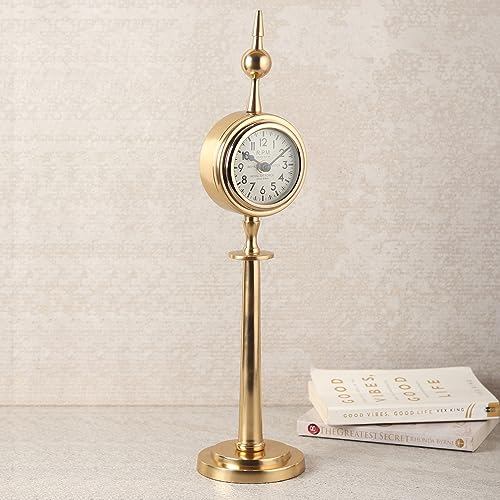 Image of Decor de Maison Metal Brings Handcrafted Aleksi Table Clock for Kidsroom,Living Room,Bedroom,Study Table,Office Desk|Classic Non-Ticking Tabletop Battery Operated Analog Desk (Gold, Majestic Spire)
