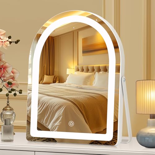 Arched Vanity Mirror with Lights, 30x25cm, 3 Color Light, Touch Switch Adjustable Brightness, 360° Rotation Dressing Table Mirror - Cosy Home Interiors Arched Vanity Mirror with Lights, 30x25cm, 3 Color Light, Touch Switch Adjustable Brightness, 360° Rotation Dressing Table Mirror