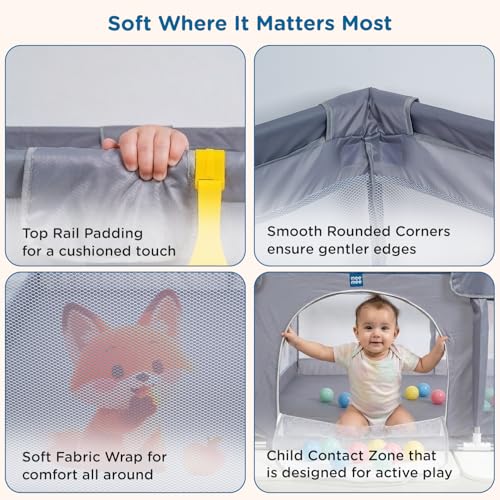 Image of Mee Mee Fun Zone Mini Portable Baby Playpen with Breathable Mesh Walls | 120x120 cm Baby Play Yard with Soft Fabric Padding, Rounded Edges & Tool-Free Assembly | Ball Pit Ready with 50 Balls (1+ Years)