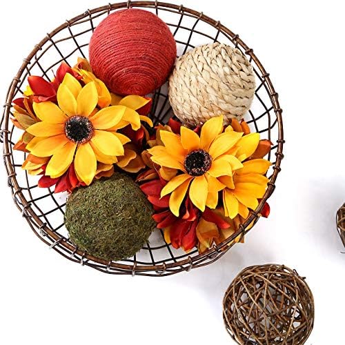 CIR OASES 6 Pcs Fall Decorative Balls for Bowls Green Moss Decorative Ball Sunflower Balls Rattan Wicker Balls Orb Grapevine Ball, Home Decor Vase Fillers for Craft Project, Wedding Table Decoration
