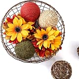 CIR OASES 6 Pcs Fall Decorative Balls for Bowls Green Moss Decorative Ball Sunflower Balls Rattan Wi