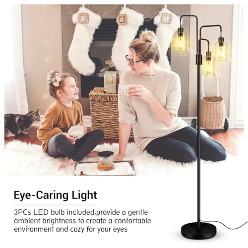 Image of BoostArea Industrial Floor Lamp for Living Room,Glass Lampshade,Modern Stand Up Lamp with 3 Light,Simple Design Floor Lamp for Bedroom, Living Room, Office, Kids Room, Reading
