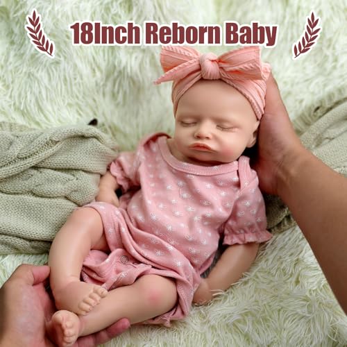 18 Zoll Reborn-Mädchen aus weichem Silikon – Ganzkörper-Silikon-Babypuppe, Mädchen, realistische Neugeborenenpuppe, schlafendes Baby und lebensechtes Gewicht, Geschenk für Kinder ab 3 Jahren – Bild 5
