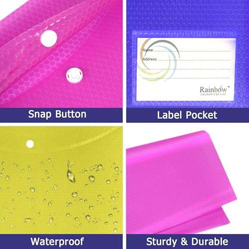 Image of Shuban A4 Plastic File Folder Document Organizer, Plastic File Holder with Snap Button, Waterproof Certificate Folder for Office, School, Home (Style-3-Document Folder- 12 Pcs -Multi Color)