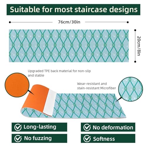 Tapis d'escalier antidérapants bleus 76x20 cm pour marches en bois | Lot de 15 - 3