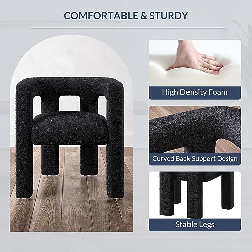 BELLEZE Modern Boucle Barrel Dining Chair Set of 6, Upholstered Linen Kitchen Boucle Armchair with Sidearms and Back, for Dining Room Living Room- Black