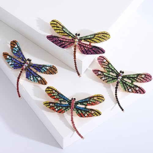 Image of Dragonfly Brooch and Pins for Women Enamel /Rhinestone Crystal Dragonfly Animals Brooches Jewelry for Mom Wife Elegant Dress Accessories Birthday Gifts