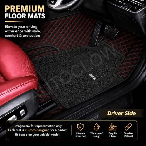 Image of Premium 7D Car Mat for Tata Punch EV (Model:2024-2026) || Luxury Leather Dual-Stitch Full Set 7D Car Floor Mat || 100% Waterproof || Colour : Red-Black (Design-1)