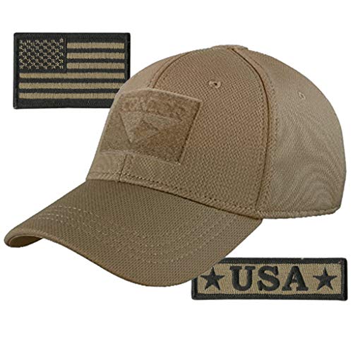 Condor Fitted Tactical Cap Bundle - USA Morale & USA Flag Patches - Choose Size