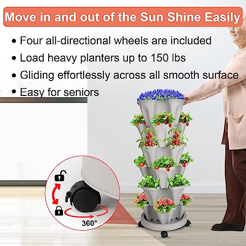 Stackable Planter, Vertical Garden Planter With Wheels And Tools, Self Watering Strawberry Planter Indoor/Outdoor 6 Tier Garden Tower Herb Planter For Growing Vegetables And Succulents,Gray 2 Set #TOP4