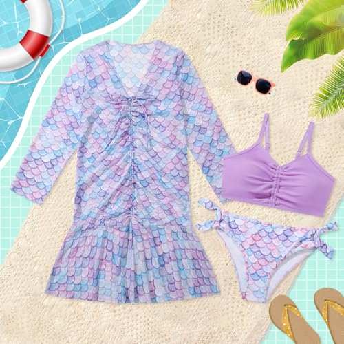 Image of Girls Swimsuit 2 Piece Bikini Bathing Suit with Drawstring Cover Up Girls' Swimwear 9-16 Years