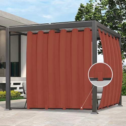 Image of Easy-Going Outdoor Curtains for Patio 1 Panel, 110x120 inch, Terra Red | Waterproof, Windproof, Weatherproof Privacy Outdoor Curtains for Cabanas Porches and Pergolas, Grommet Top and Tab Bottom