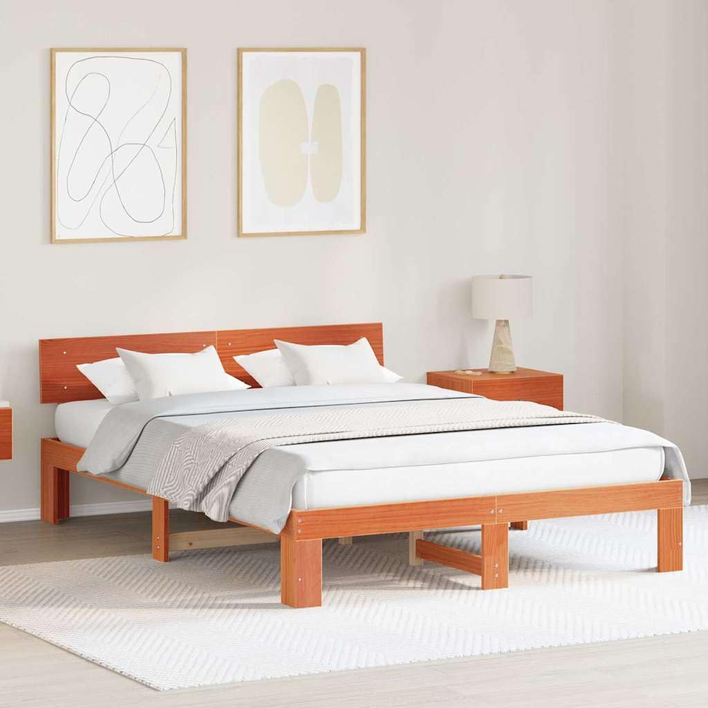 Lite drewno sosnowe minimalistyczny stelaż 25.4 Brązowy 160 x 200 cm