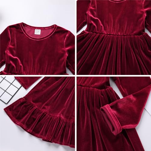 IDOPIP Baby Girl Toddler Velvet Dress Ruffle Long Sleeve Christmas Party Wedding Birthday Holiday Dresses Winter Fall Clothes3