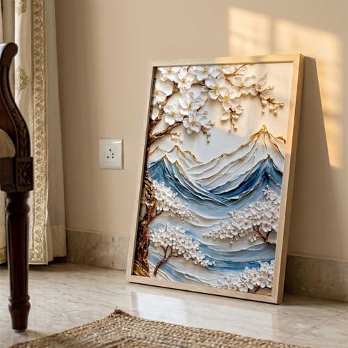 Image of kotart Mountain View Wall Art Home Decoration | Aesthetic Floral Paintings With Frame For Living Room Bed Room Hotel Wall Decor Digital Reprint (14X20 inch)