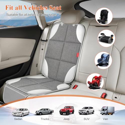 Image of Car Seat Protector for Child Car Seat, 600D Fabric Carseat Seat Protectors, Seat Protector Under Baby Pet Car Seat with Upgraded Non-Slip Backing, Mesh Storage Pockets, Silver-Gray, 1PCS
